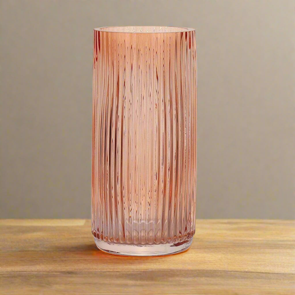 Ribbed Cylinder Glass Vase: Apricot (20cm)