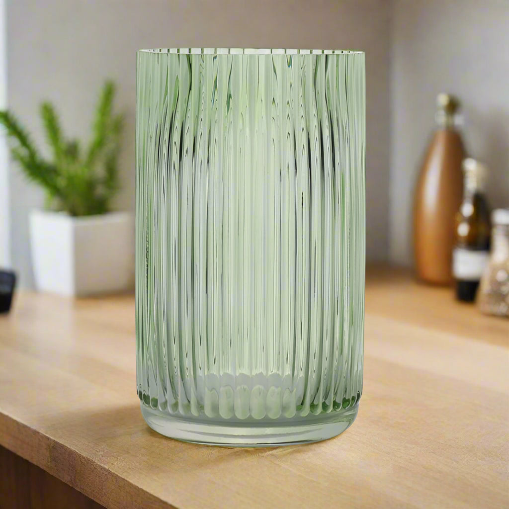 Ribbed Coloured Glass Vase - Sage