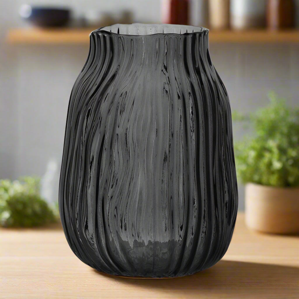 Textured Mila Glass Vase: Smoke Lge