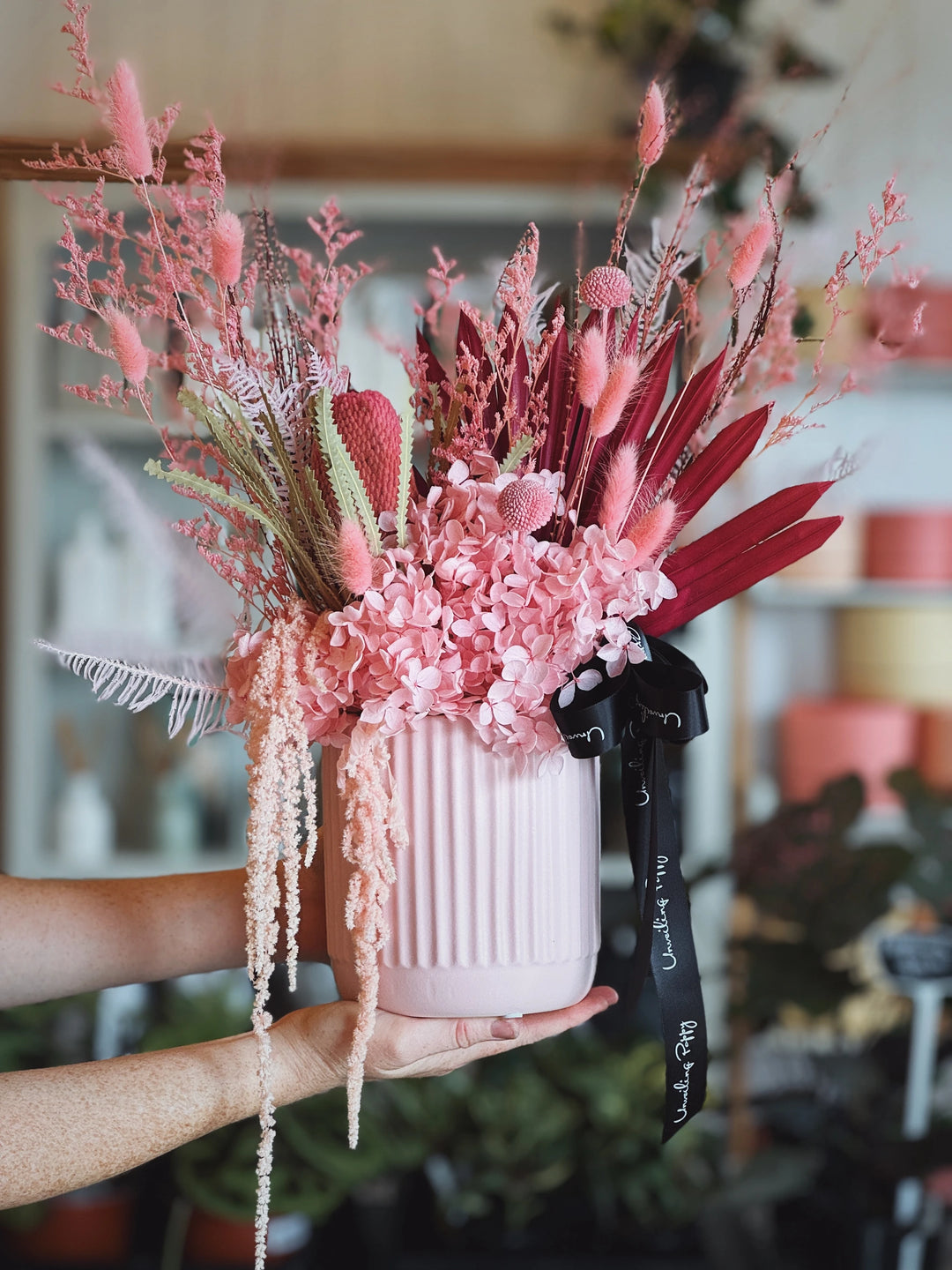 "Pink Piña Colada" Dried Flower Creation
