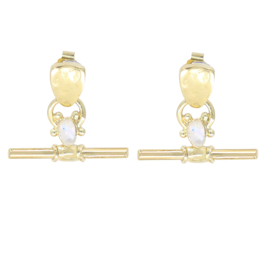 Drop Bar Moonstone Gold Studs