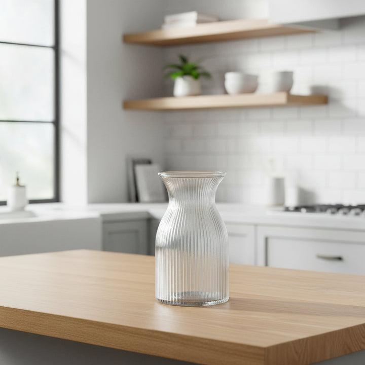 Clear glass vase with ribbed texture 