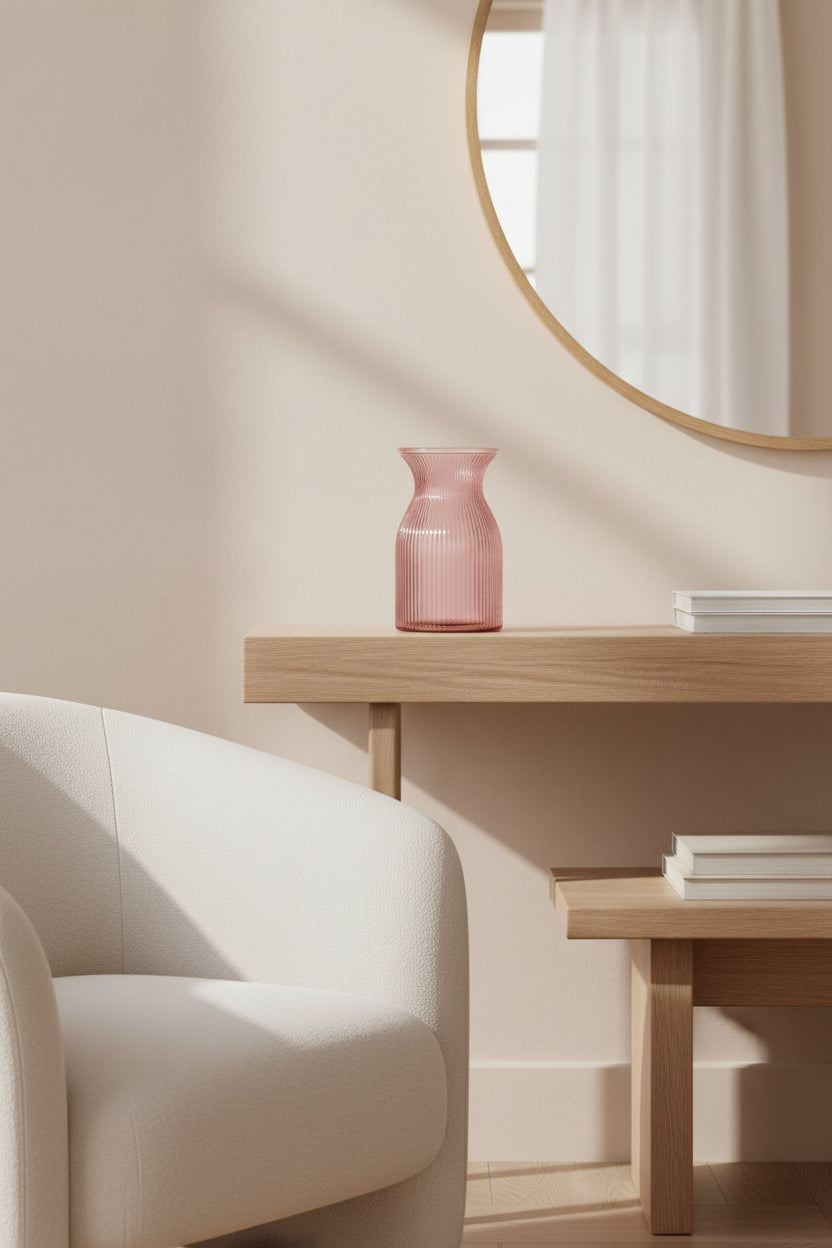 Posy Ribbed Glass Vase: Rose