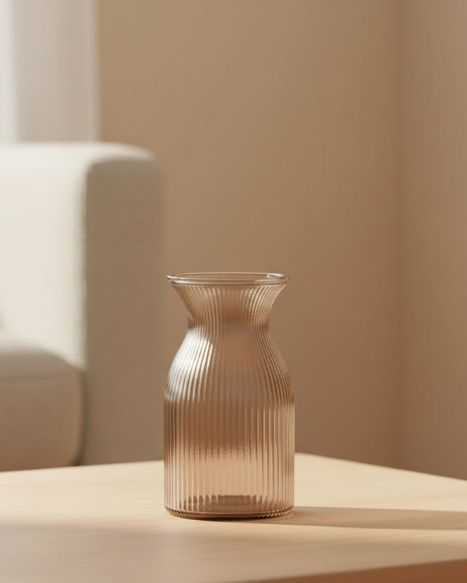 Posy Ribbed Glass Vase: Taupe