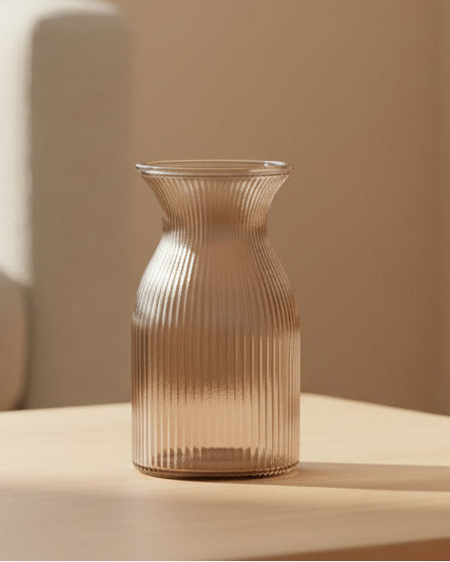 Posy Ribbed Glass Vase: Taupe