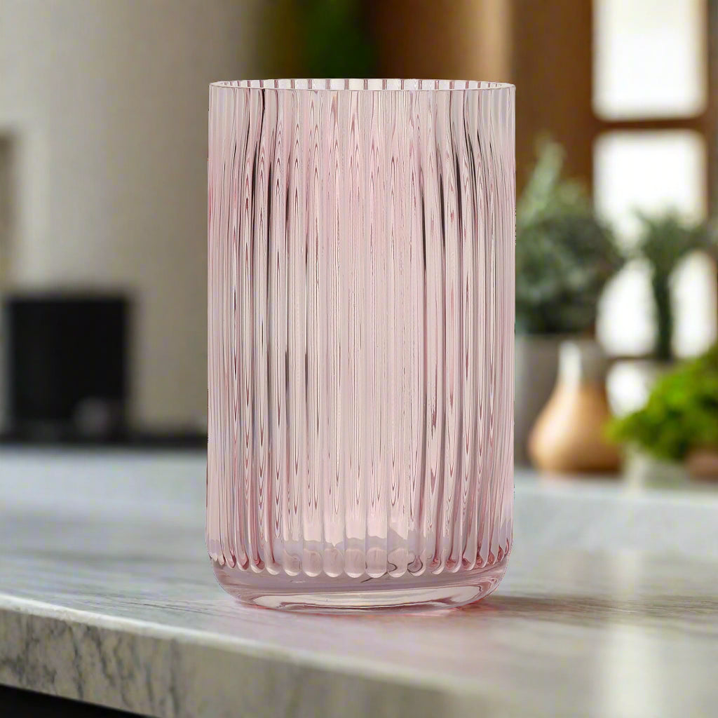 Ribbed Coloured Glass Vase - Rosewater