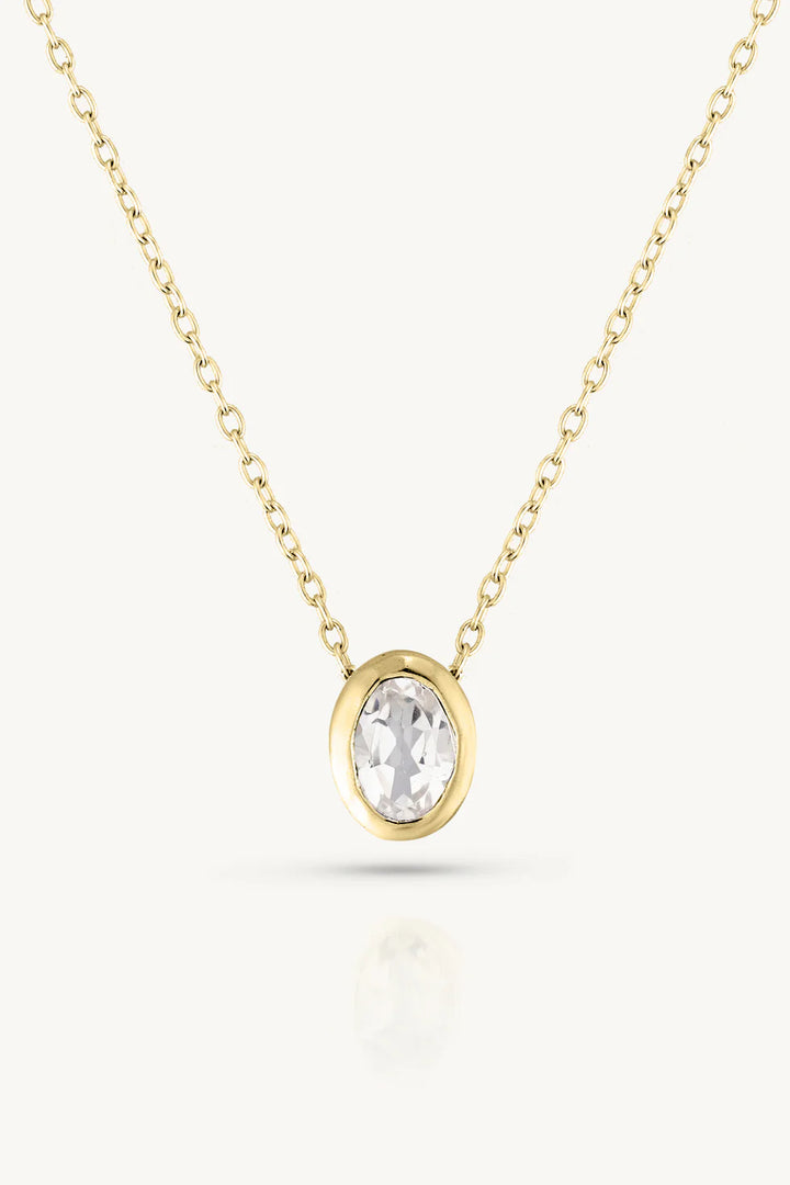 April Topaz Gold Oval Birthstone Necklace