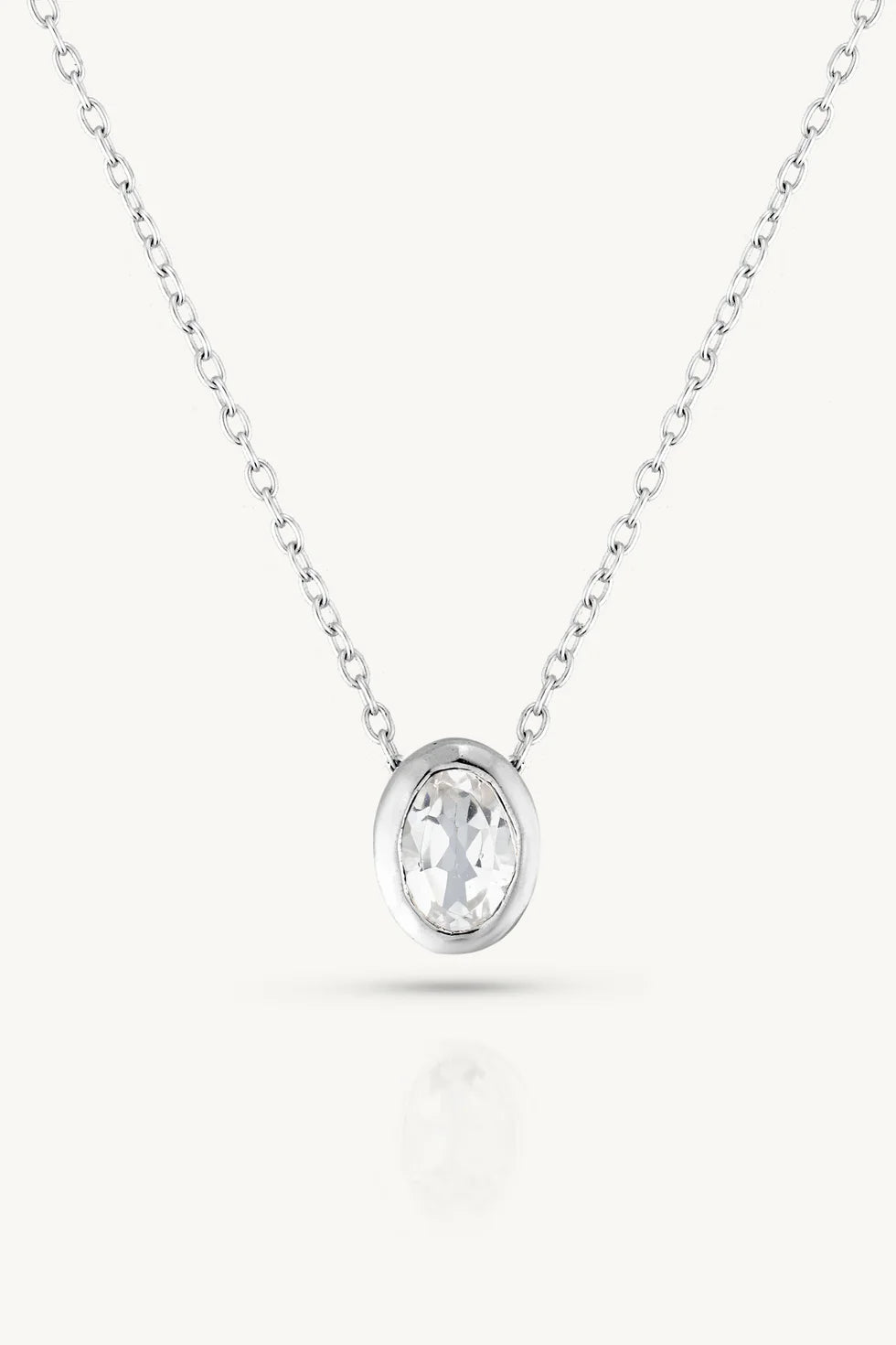 April Topaz Silver Oval Birthstone Necklace