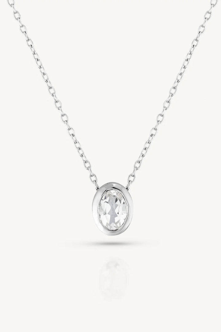 April Topaz Silver Oval Birthstone Necklace