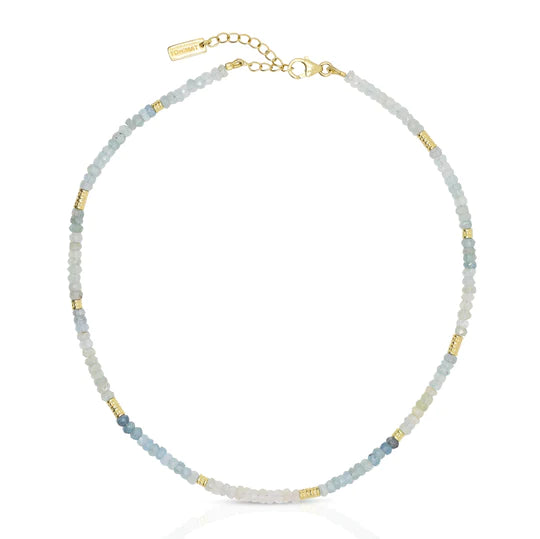 Aquamarine Gold Beaded Necklace
