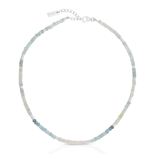 Aquamarine Silver Beaded Necklace
