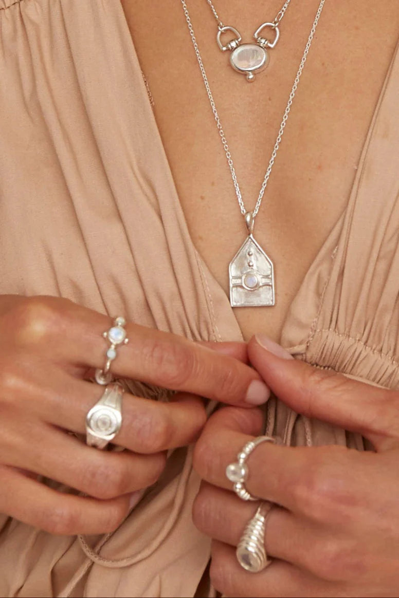 Cora Moonstone and Opal Silver Ring