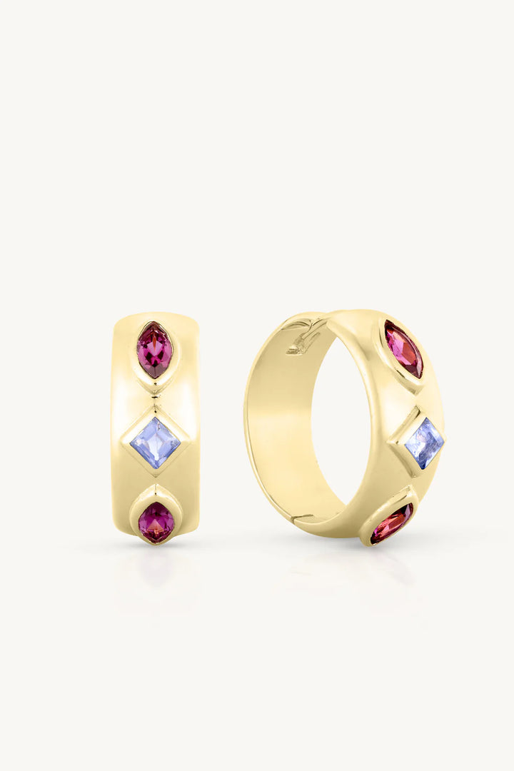 Coronet Iolite & Rhodolite Gold Hoops