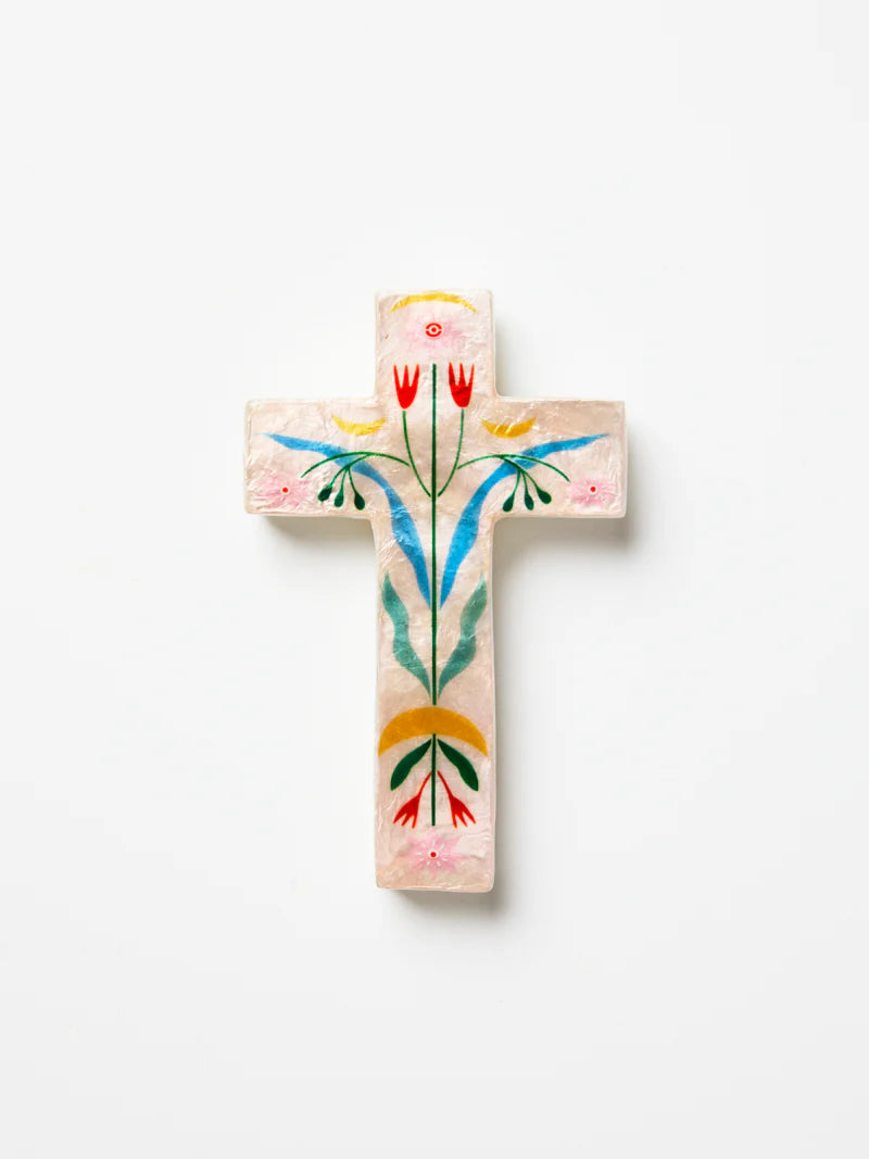 FABLE PINK FLORAL SMALL CROSS
