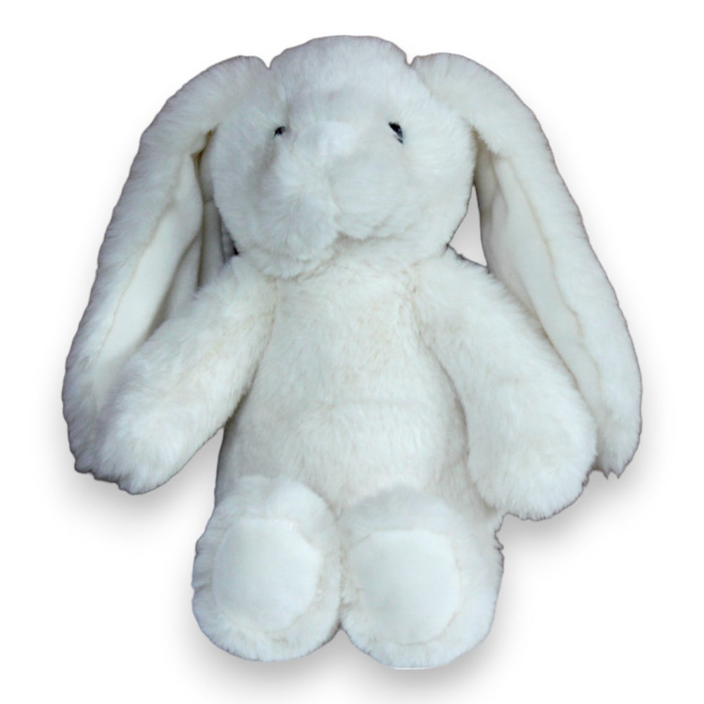 Small White plush bunny toy on a white background