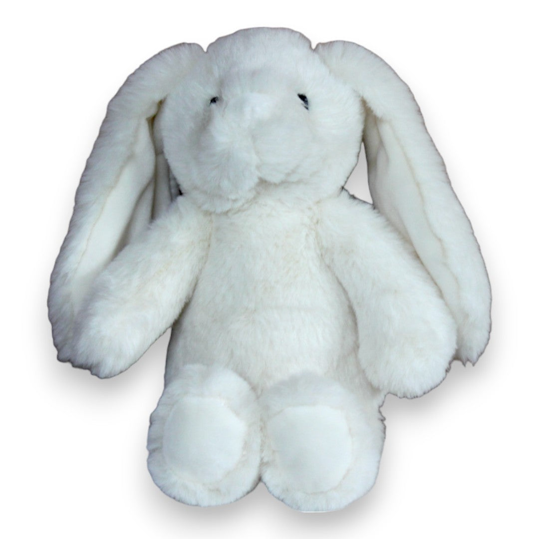 Small White plush bunny toy on a white background
