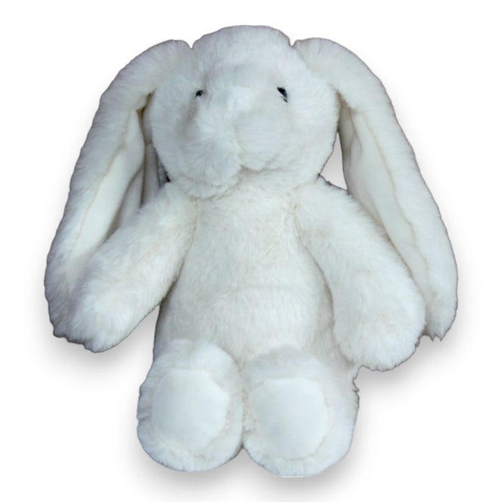 Small White plush bunny toy on a white background