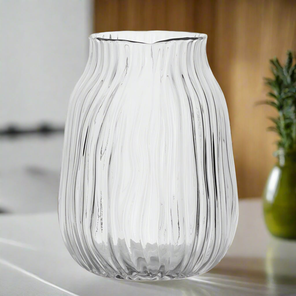 Textured Mila Glass Vase: Clear Lge