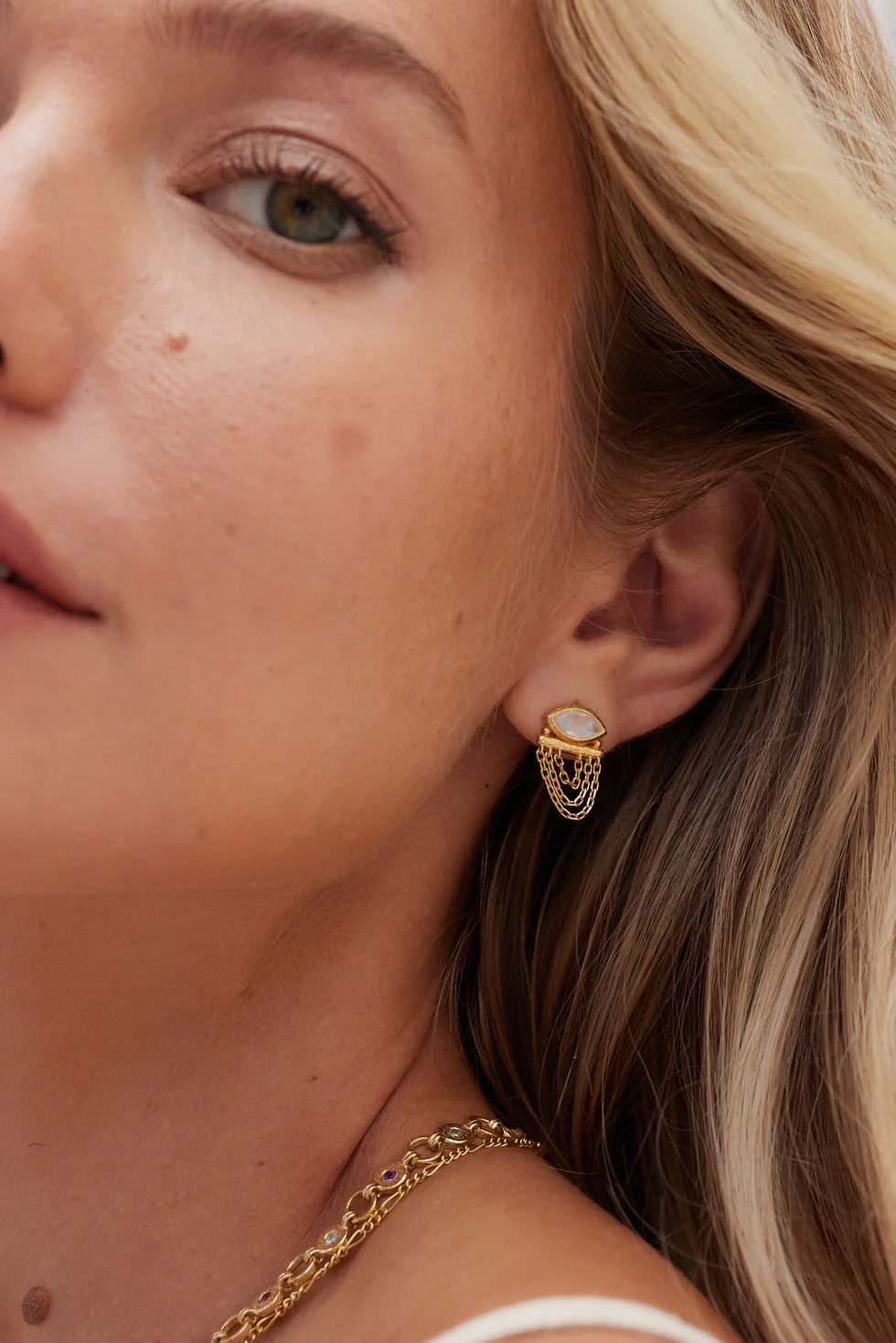 Nyra Moonstone Gold Earrings