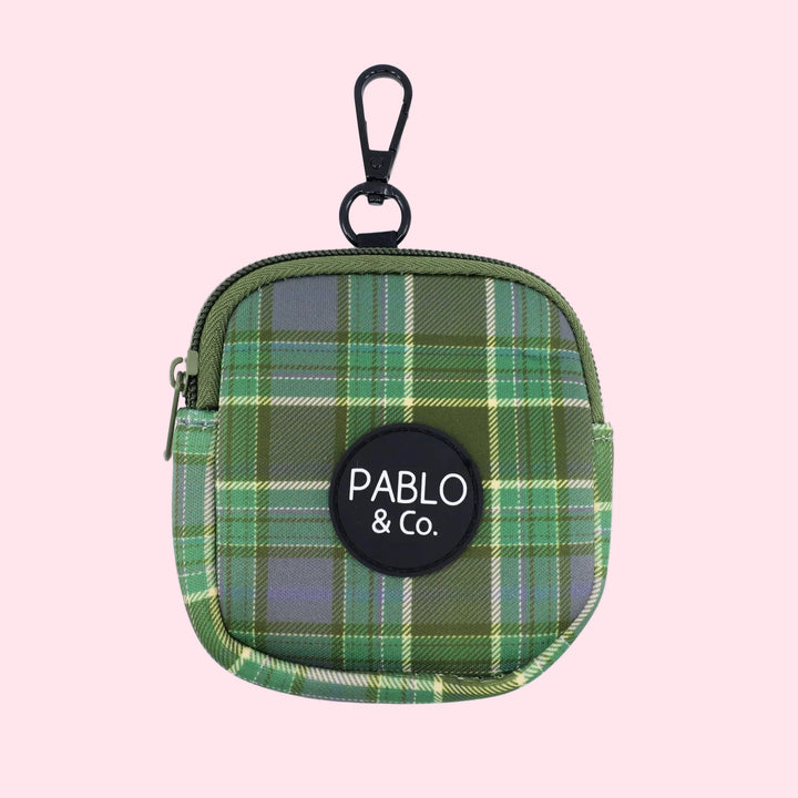 Green plaid pouch with 'Pablo & Co.' logo on a white background