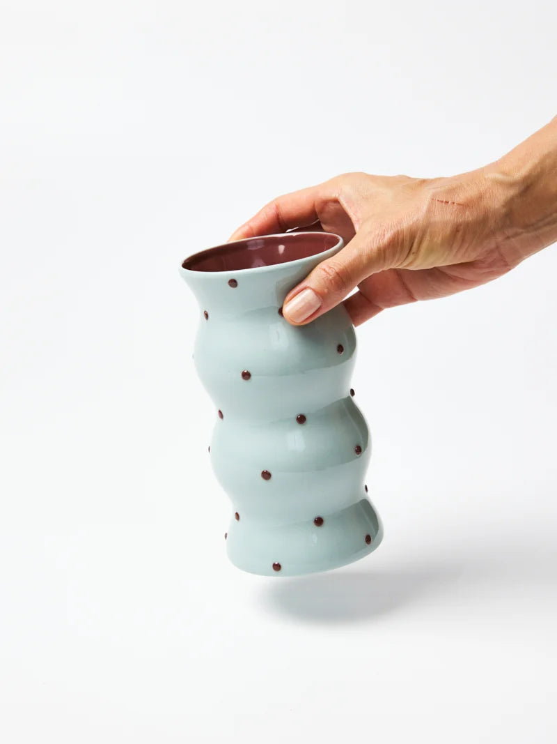 PALMA VASE BLUE BROWN DOTTY
