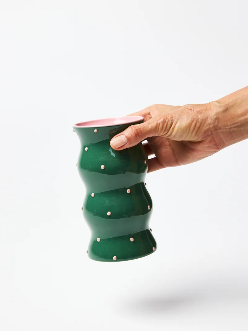 PALMA VASE GREEN PINK DOTTY