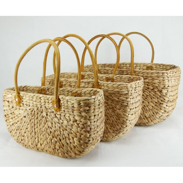 Water Hyacinth Rectangle Basket with Suede Handles