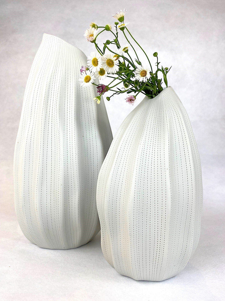 Pod White Etched Vase (Medium)