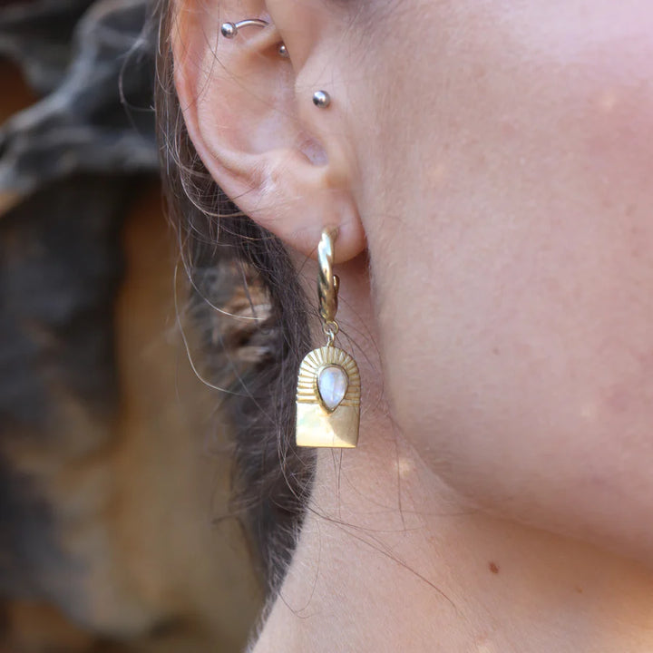 Aurora Moonstone Gold Hoops