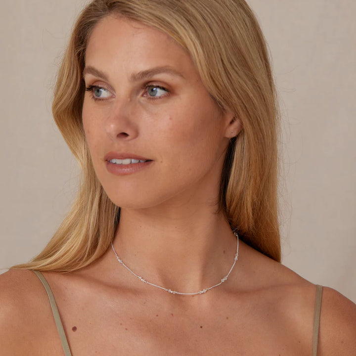Beaded Moonstone Silver Necklace
